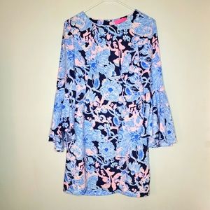 Lilly Pulitzer Dress Womens Size 4 Kayla Stretch Mini Bell Sleeve 70's Flirty